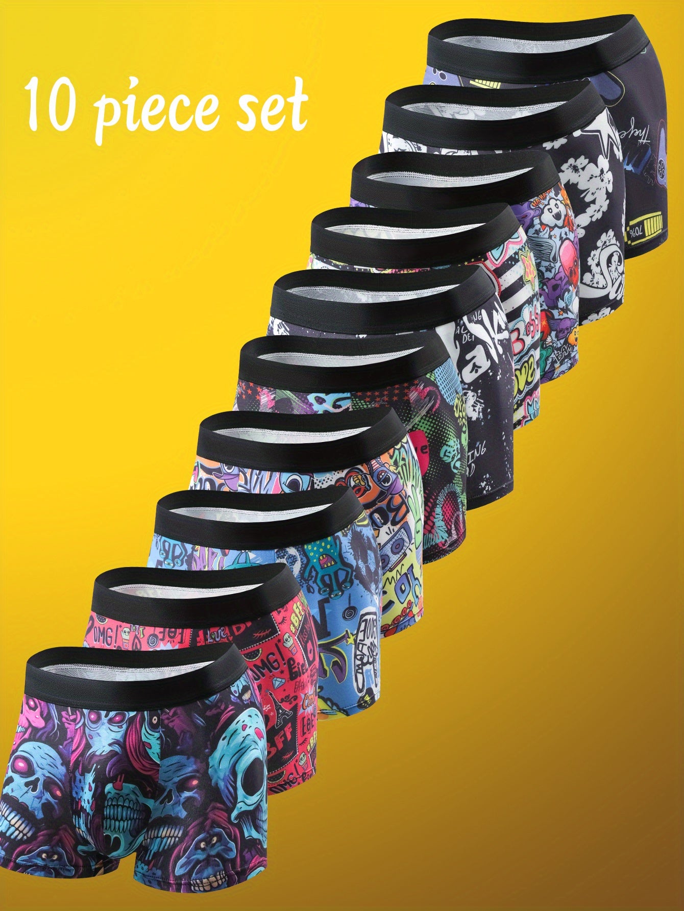 10-Pack Men's Boxer Briefs Polyester Blend Breathable Stretch Floral Ghost Pattern