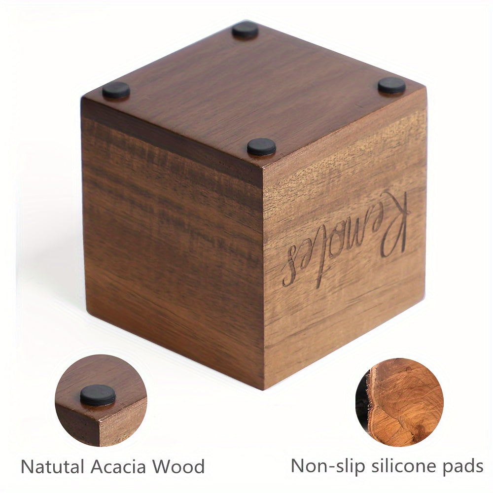 Acacia Wood Remote Control Organizer Vintage Farmhouse Desktop Holder for 2-3 Remotes