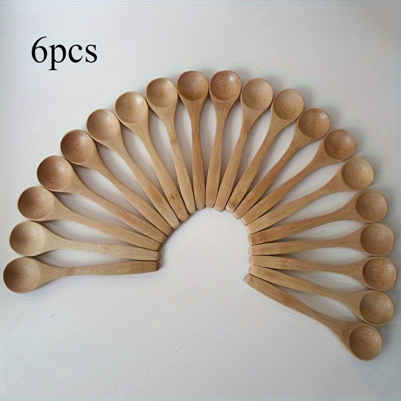 Set of 6 Wooden Long Handle Spoons for Coffee and Cooking