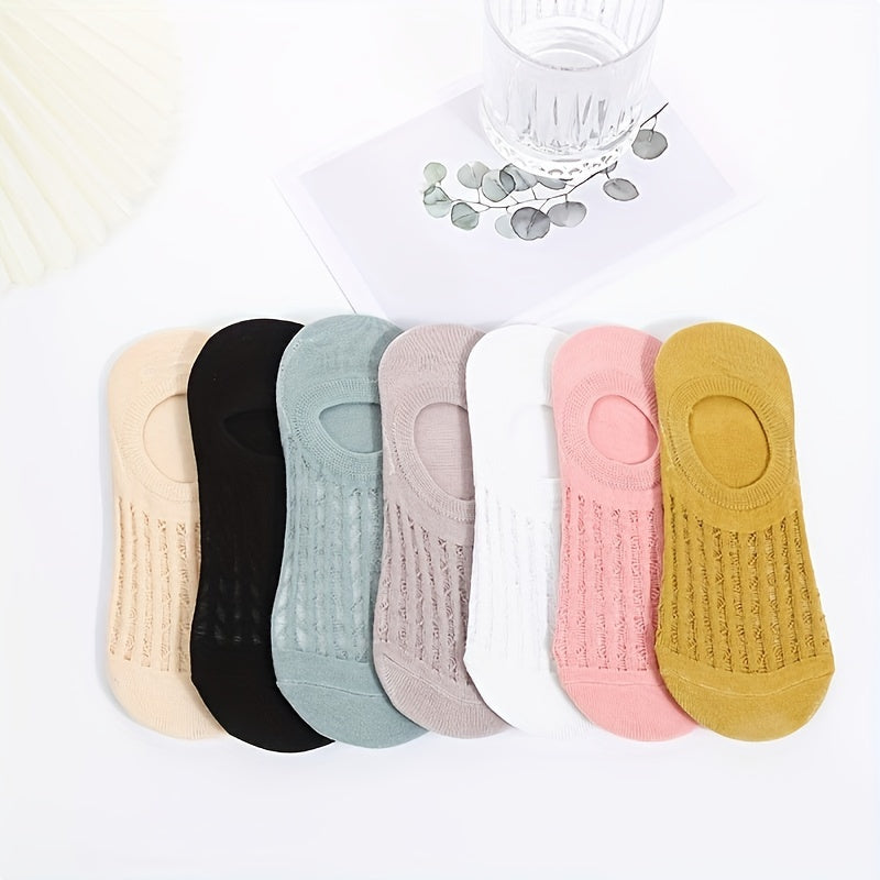 Women's No Show Socks 6 Pairs Breathable Lightweight Knit Ankle Socks with Stripes