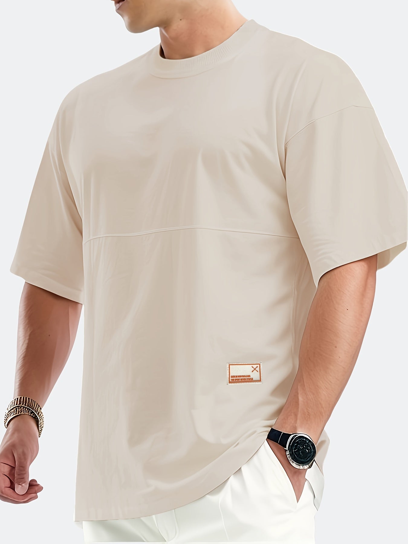 Camiseta deportiva casual de poliéster para hombre con cuello redondo y manga corta para actividades al aire libre