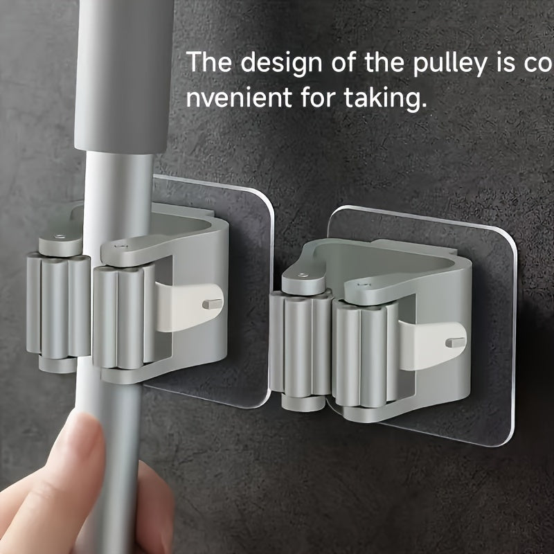 Soportes de pared resistentes para trapeadores y escobas, ganchos de almacenamiento sin taladro para cocina y baño