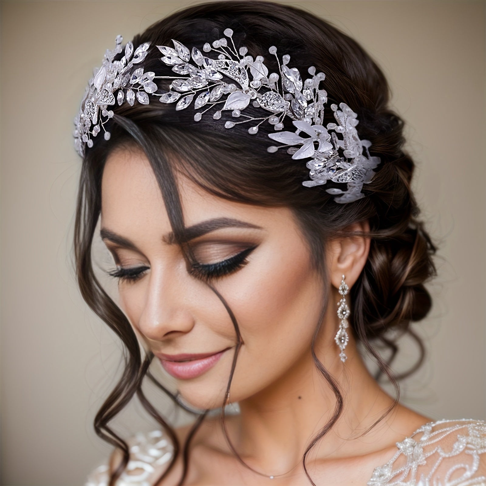 Handmade Beaded Hair Headband with Rhinestones for Bridal Wedding Dresses