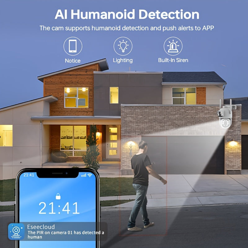 Outdoor WiFi Security Camera with AI Human Tracking Color Night Vision Two-Way Audio Pan Tilt USB Powered