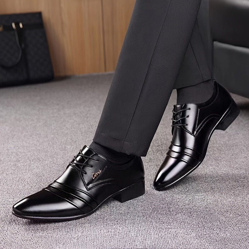 Men's Leather Derby Shoes Solid Color Lace-Up for Outdoor Weddings and Business