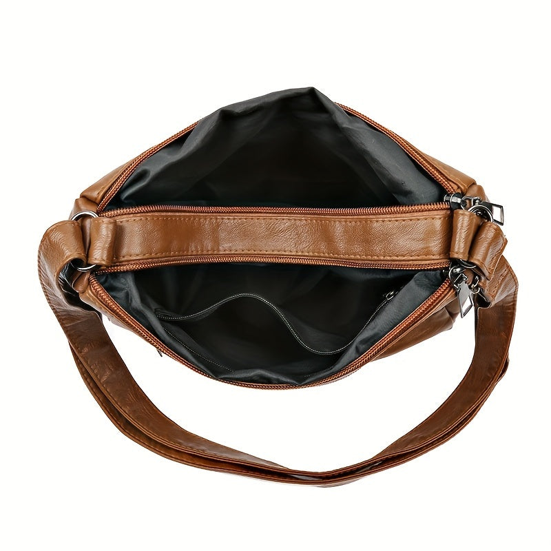 Women's Synthetic Leather Crossbody Bag with Anti-Theft Zipper and Adjustable Strap