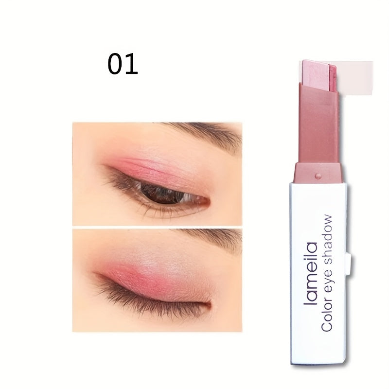 Women Two Tone Gradient Glitter Eyeshadow Stick Waterproof Long Lasting