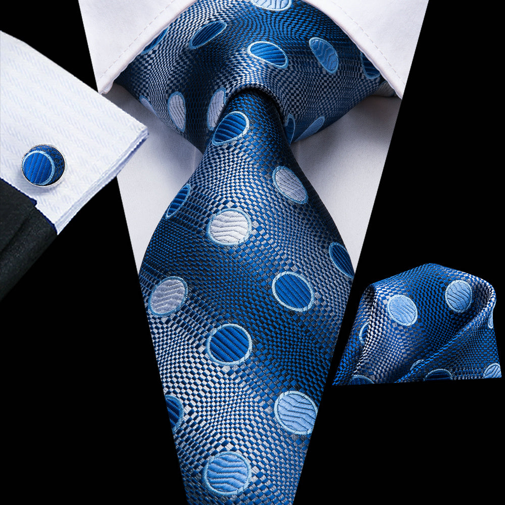 Men's Accessories Set Polka Dot Necktie Pocket Square Cufflinks Gift