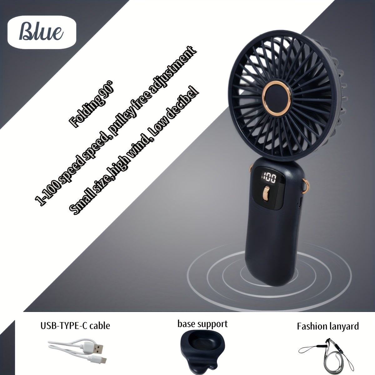 Portable Handheld Mini Fan USB Rechargeable 5 Speeds Foldable for Travel Outdoor Indoor