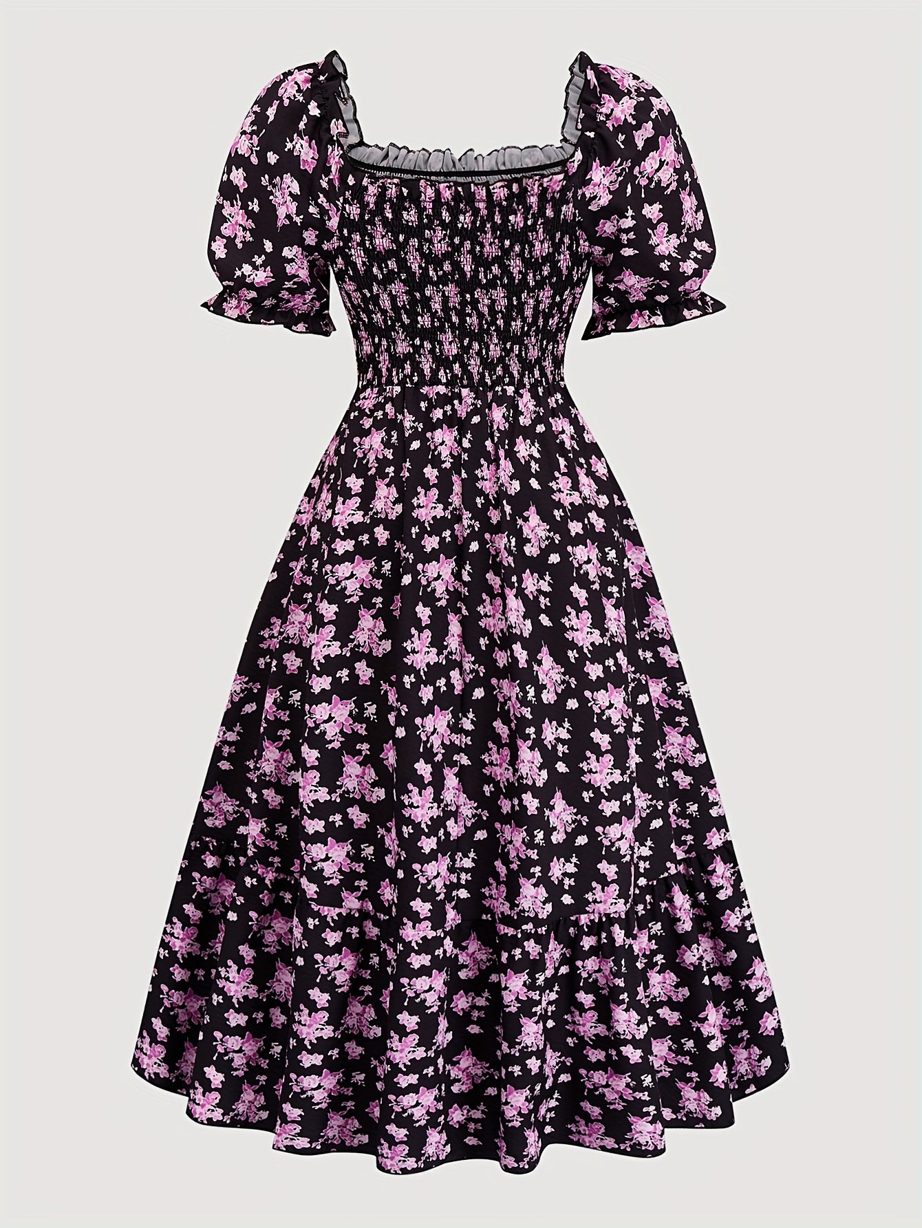 Платье большого размера с цветочным принтом, с заниженной талией, квадратным вырезом, короткими рукавами и завязками спереди