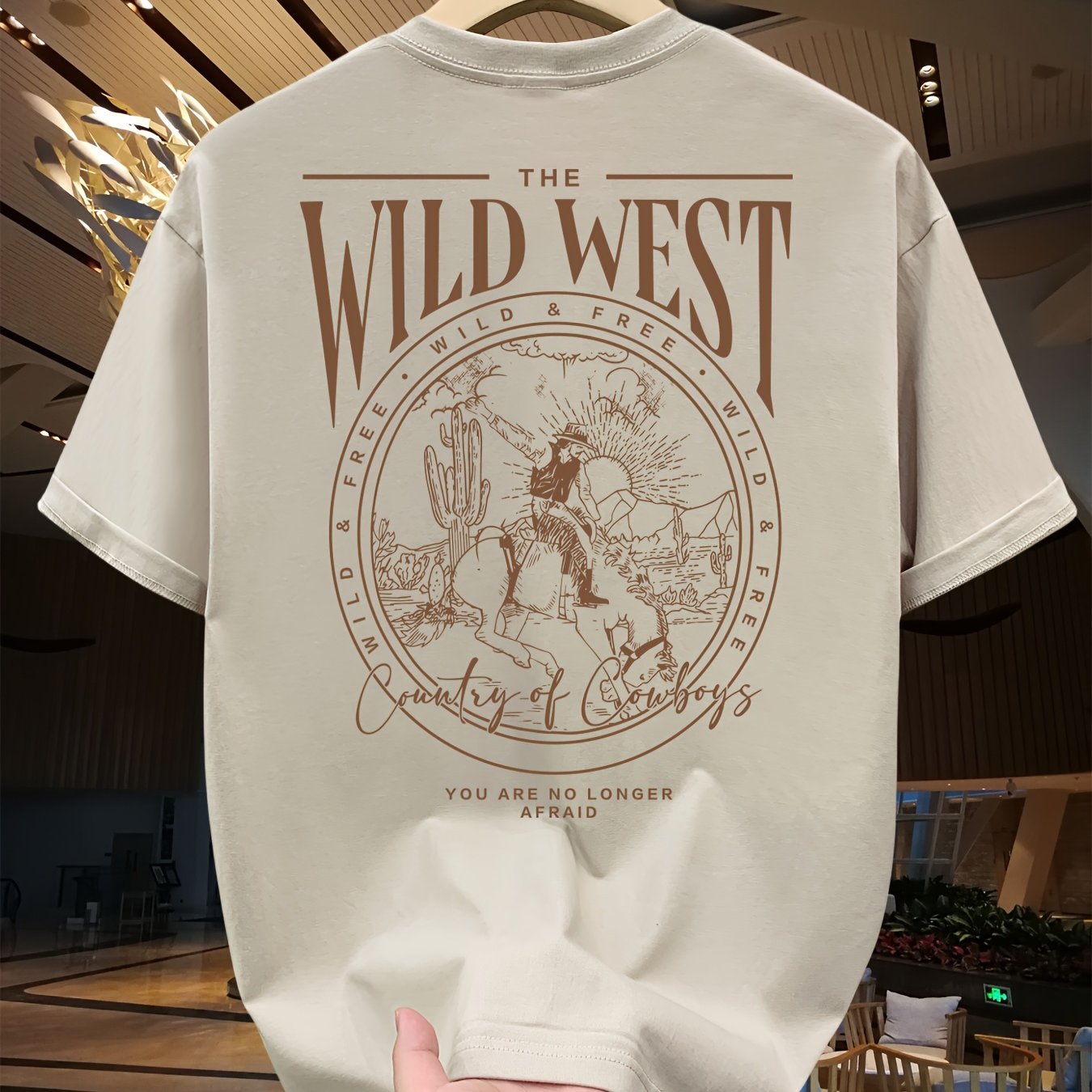 SKY·R Erkaklar uchun keng 100% paxta kovboy grafik bosma futbolka yozgi ochiq havoda