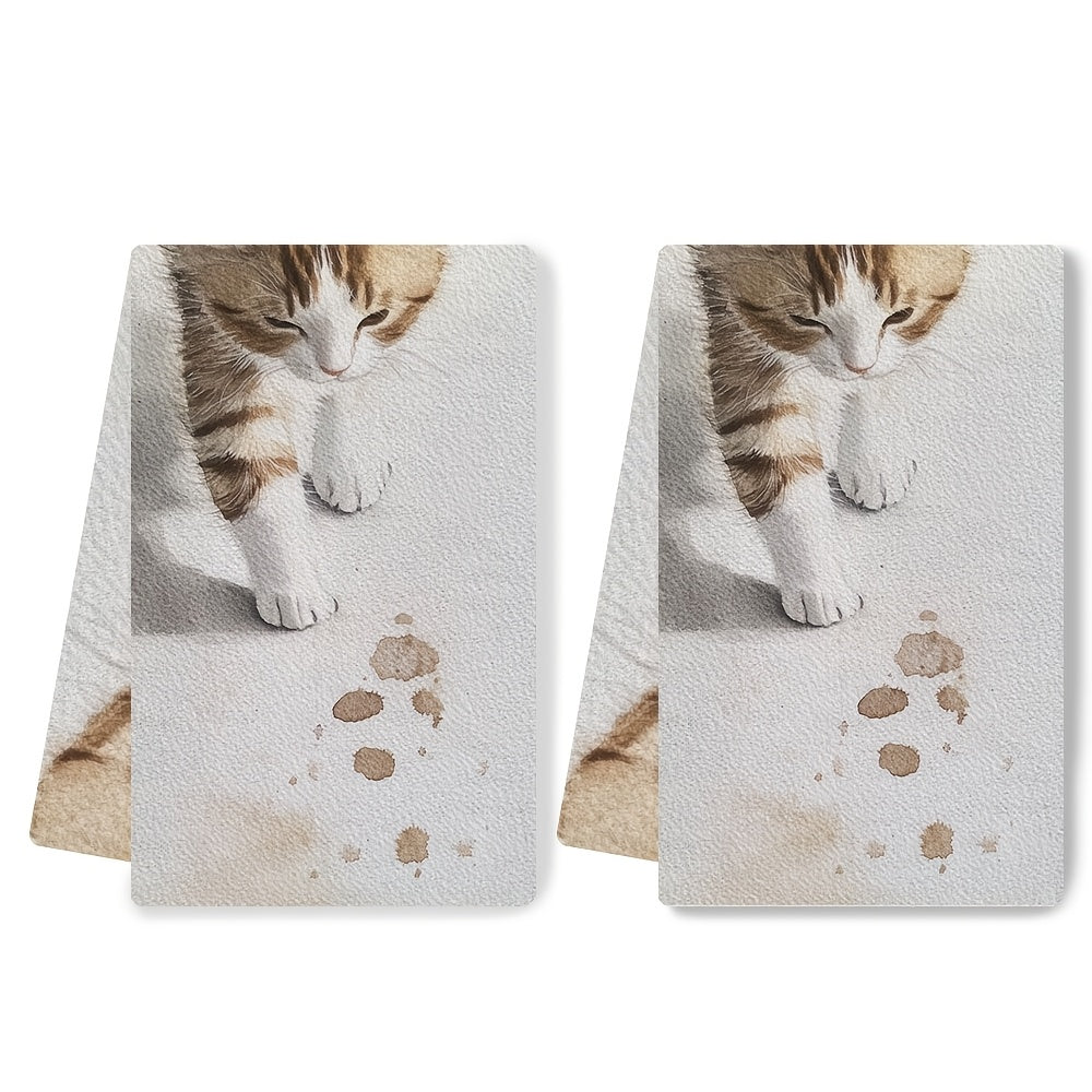 2 Pieces Ultra Soft Kitchen Towels Kitten Tiptoes Absorbent Dish Hand Towels 16x24 Inches