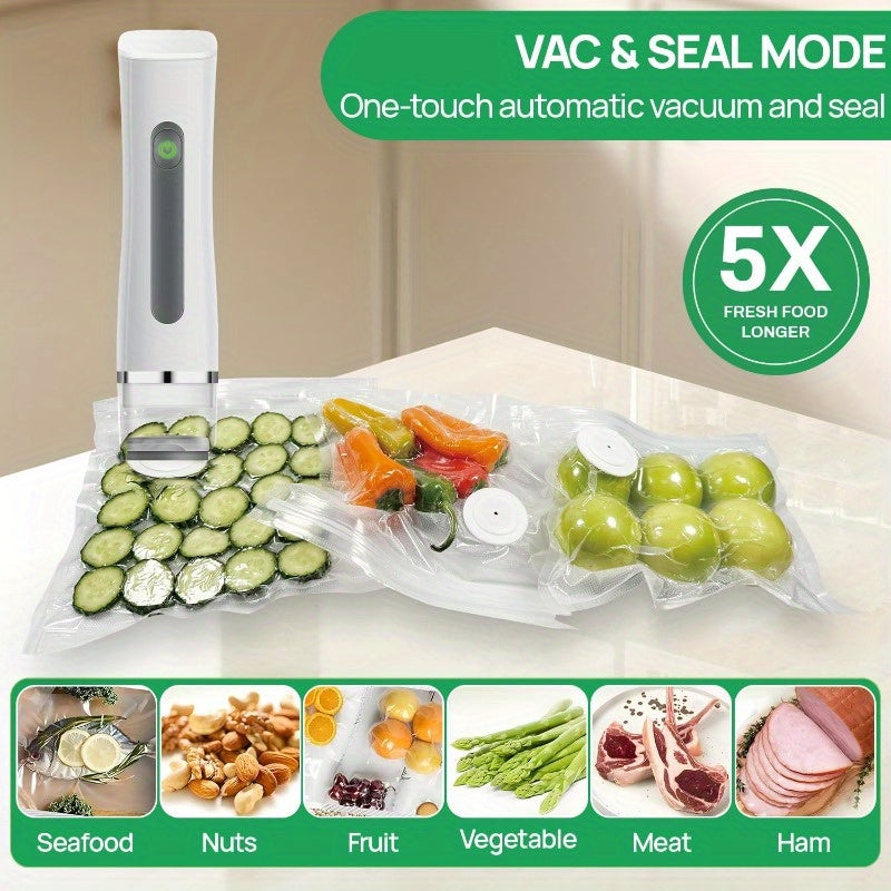 Portable Handheld Vacuum Sealer with 10 Reusable Pouches for Camping and Home