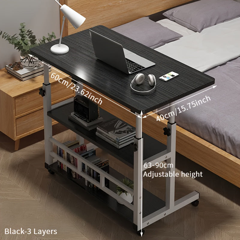 Multi-Functional Folding Desk with Wheels, Adjustable Height and Storage Shelf
