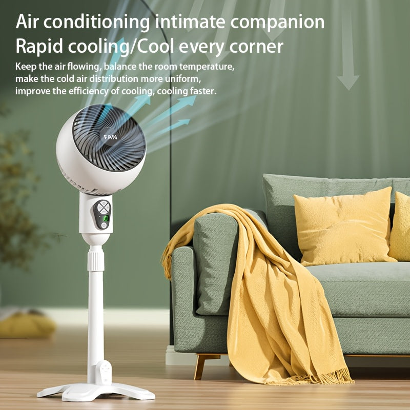 Digital Display Floor Fan with Remote Control Adjustable Height USB Powered Indoor Outdoor