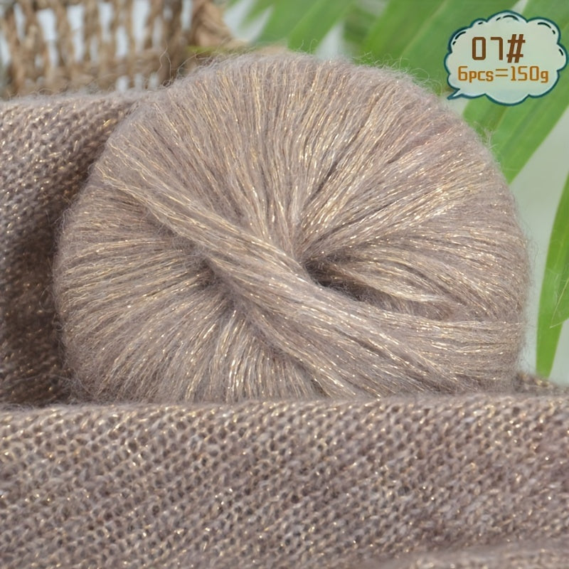 6-to'plam mohir paxta mohair ipi, tikish va makrame uchun, ko'p rangli gradient, 150G