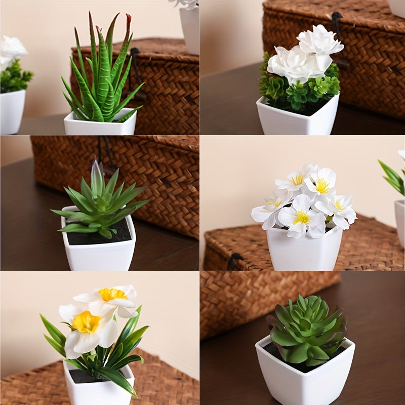 6pcs Artificial Succulents in White Pots for Home Office Decor Realistic Mini Plants