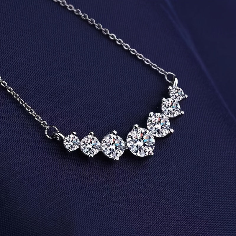 Moissanite 2.8 Carats Seven Star Row Diamond Necklace Sterling Silver Wedding Bridal
