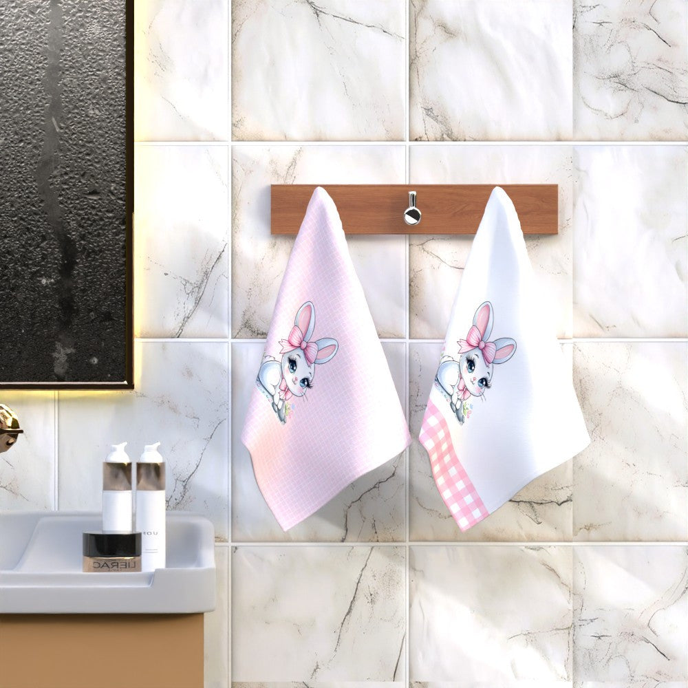 Набор из 2 современных фантазийных кухонных полотенец с изображением кролика, размер 45x66 см, быстро сохнут, моются в машине