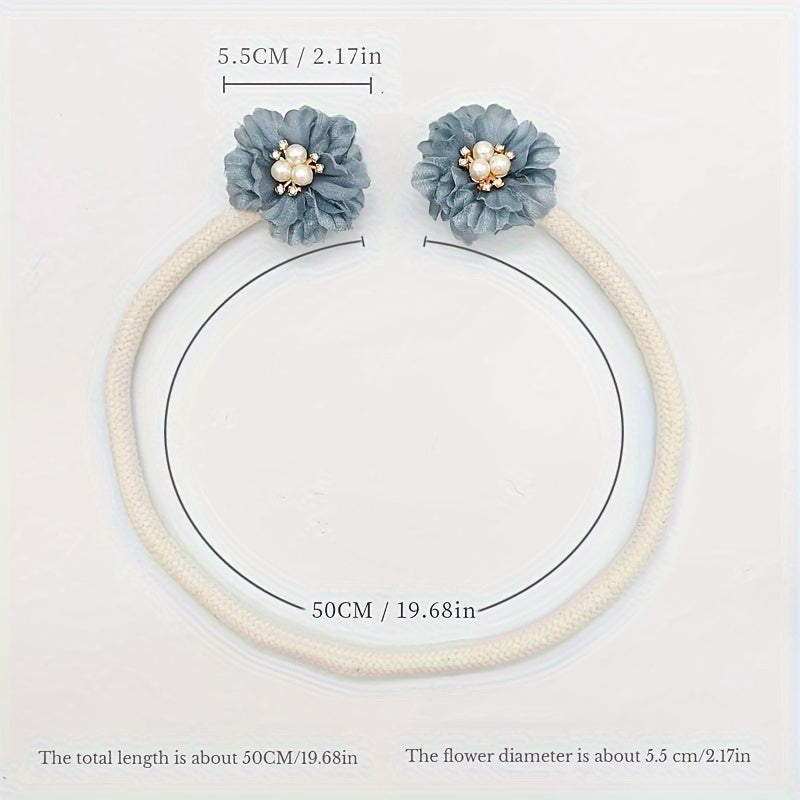 French Curtain Tiebacks with Faux Pearl Flowers Bendable Design Set of Two for Living Room Decor