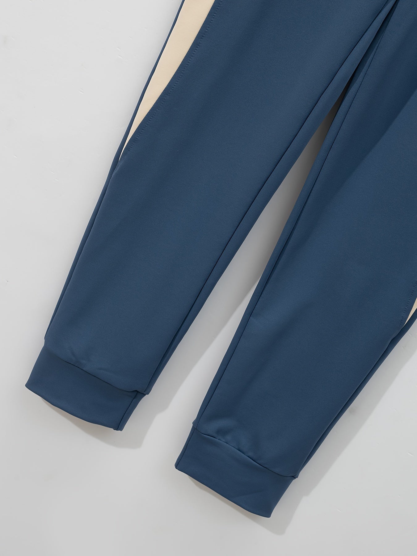 Men's Polyester Color Block Casual Baseball Collar Jacket and Sweatpants Set for Spring Fall