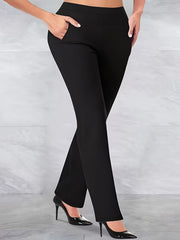 Plus Size Women's Straight Leg Pants Black Medium Stretch Casual Formal Trousers