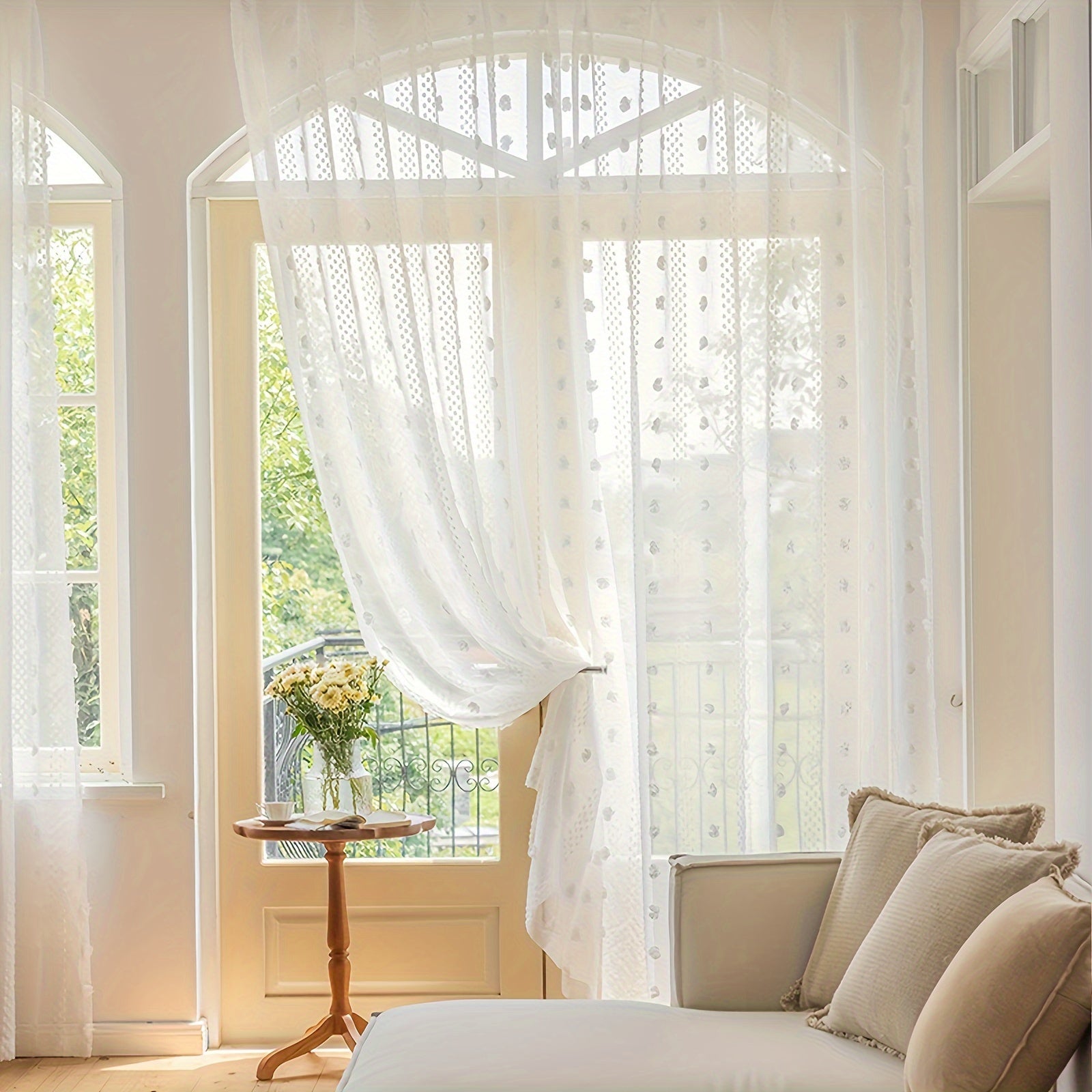 White Romantic Sheer Curtains for Living Room Bedroom Set of 2