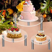 Transparent Acrylic 3-Tier Cake Stand with Metal Poles for Weddings and Parties