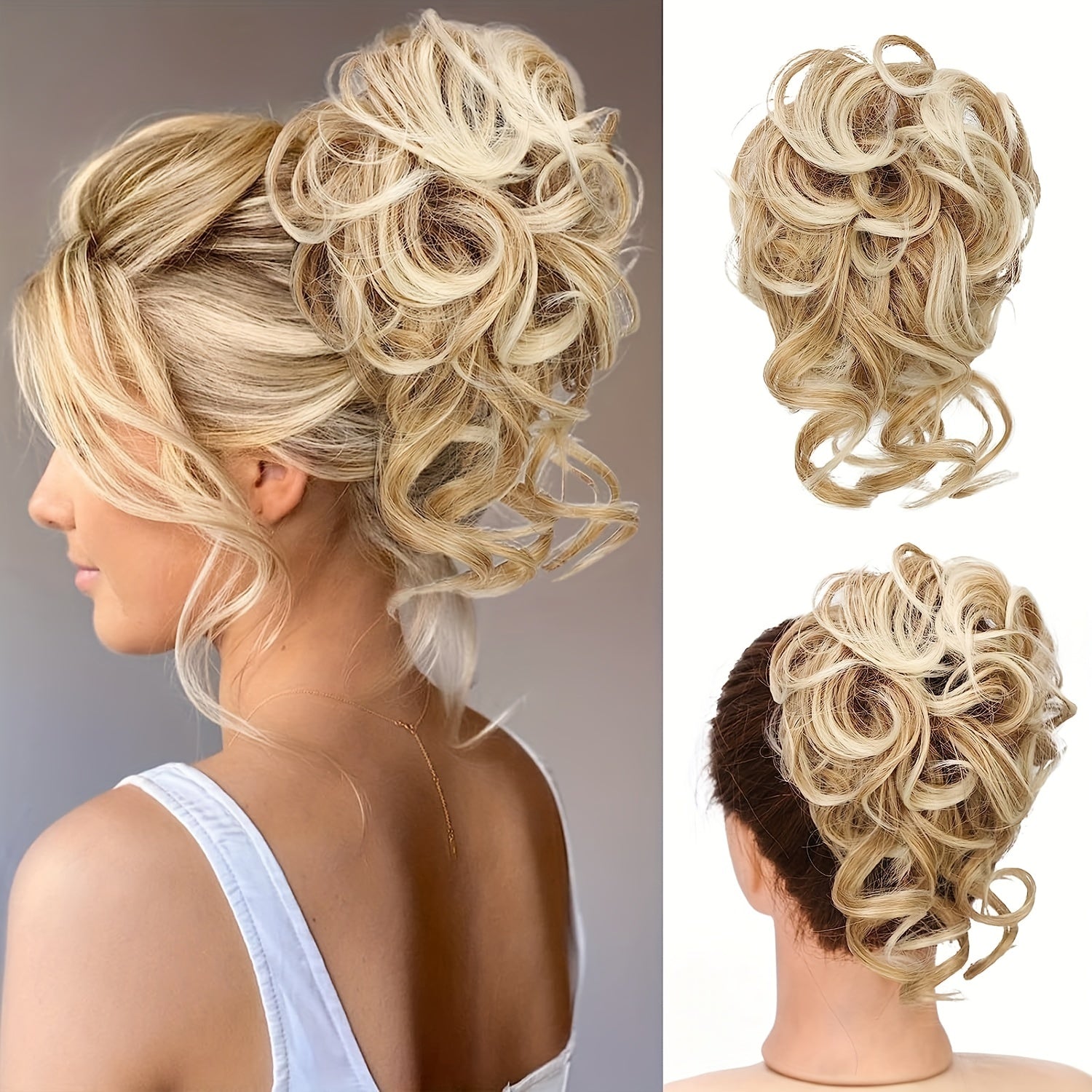 Women Messy Curly Donut Hair Bun Updo Synthetic Hair Extension 25.4cm