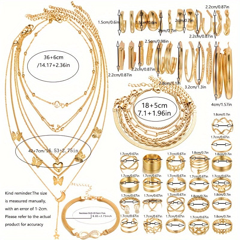 Gold Jewelry Set with Earrings Necklaces Bracelets Rings Anklets 54/58/83/84/86/91 Pieces