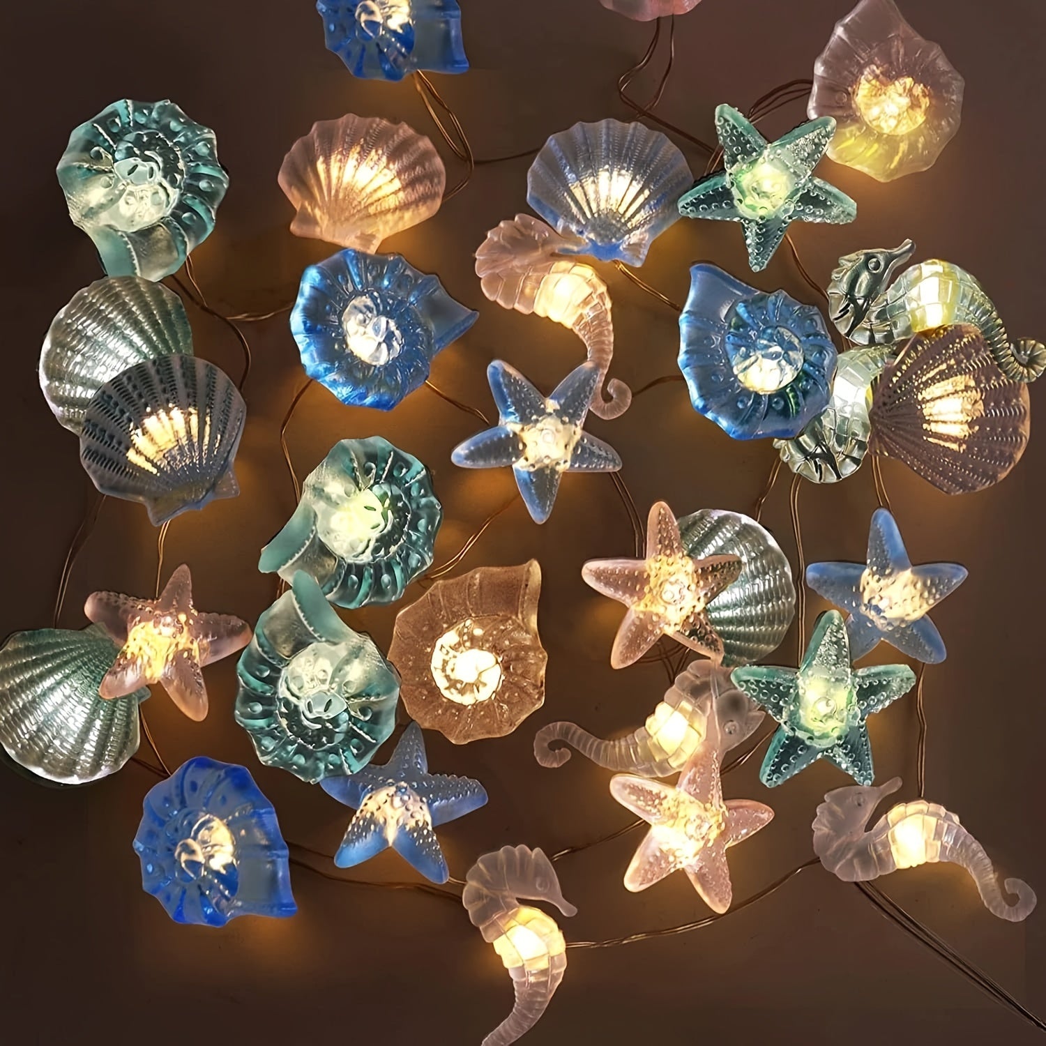 Sea Horse Starfish Shell Conch LED String Lights Battery Operated Decorative Lighting for Party Wedding Bedroom