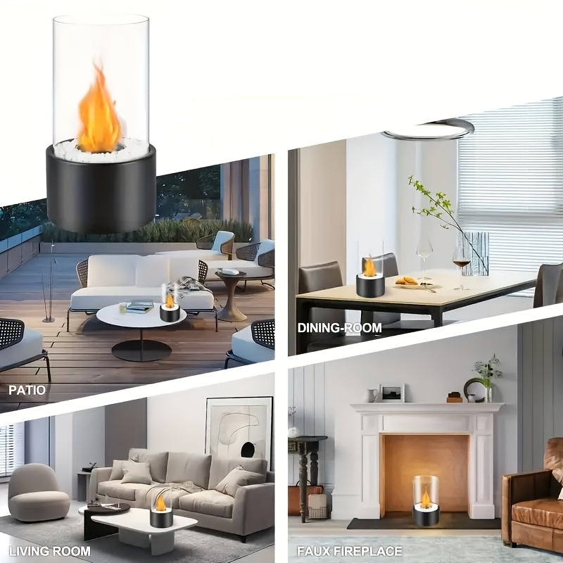 Portable Tabletop Fireplace Smoke-Free Alcohol Fire Pit with Glass and Metal