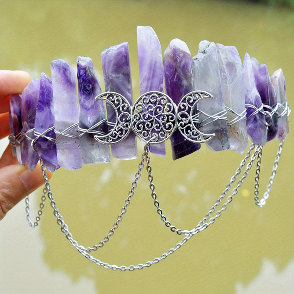 Women’s Natural Stone and Alloy Witch Crown Headband for Eid Celebrations