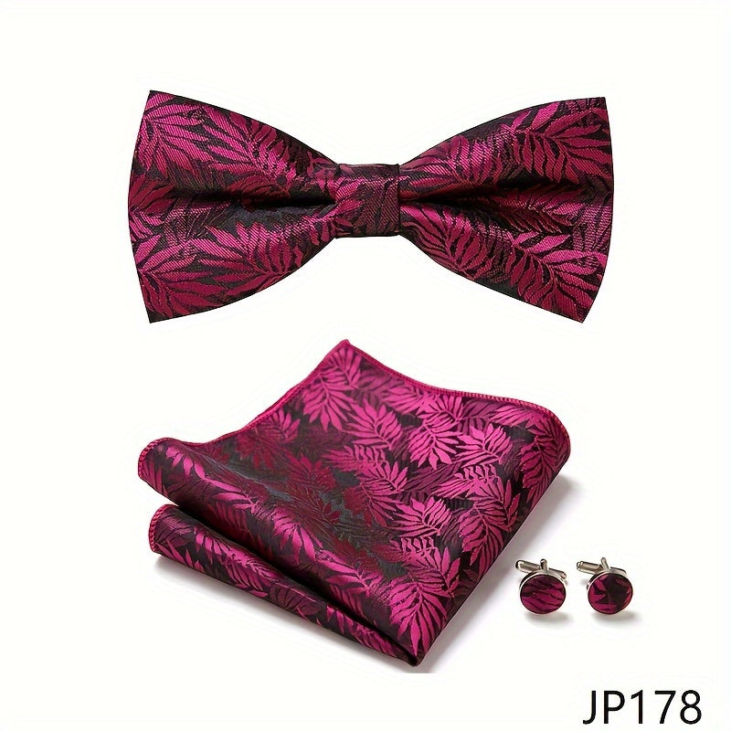 Men's Blue Polyester Tie and Pocket Square Set Floral Pattern for Formal Events