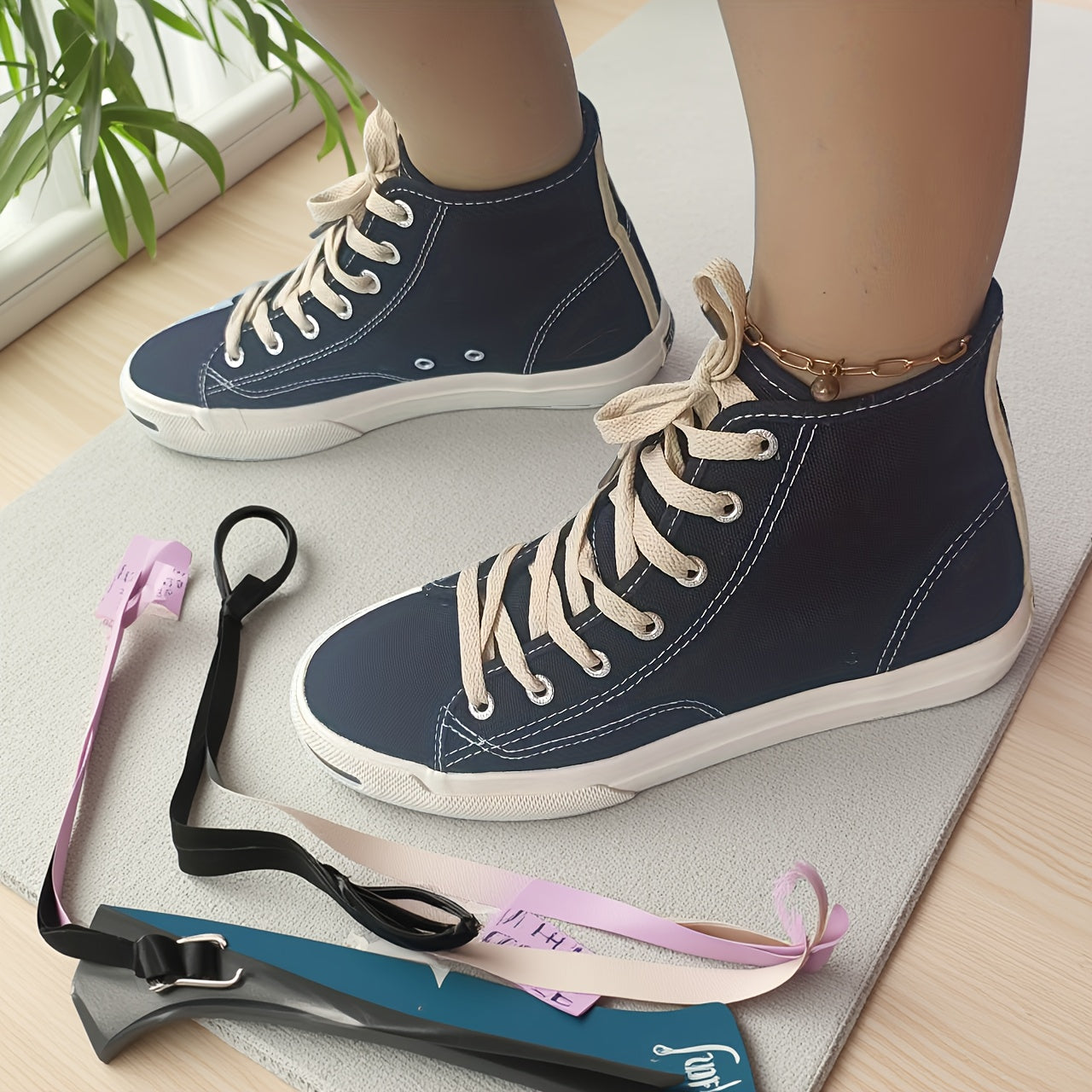 Women's Black High-Top Sneakers Breathable Fabric Casual and Work Shoes