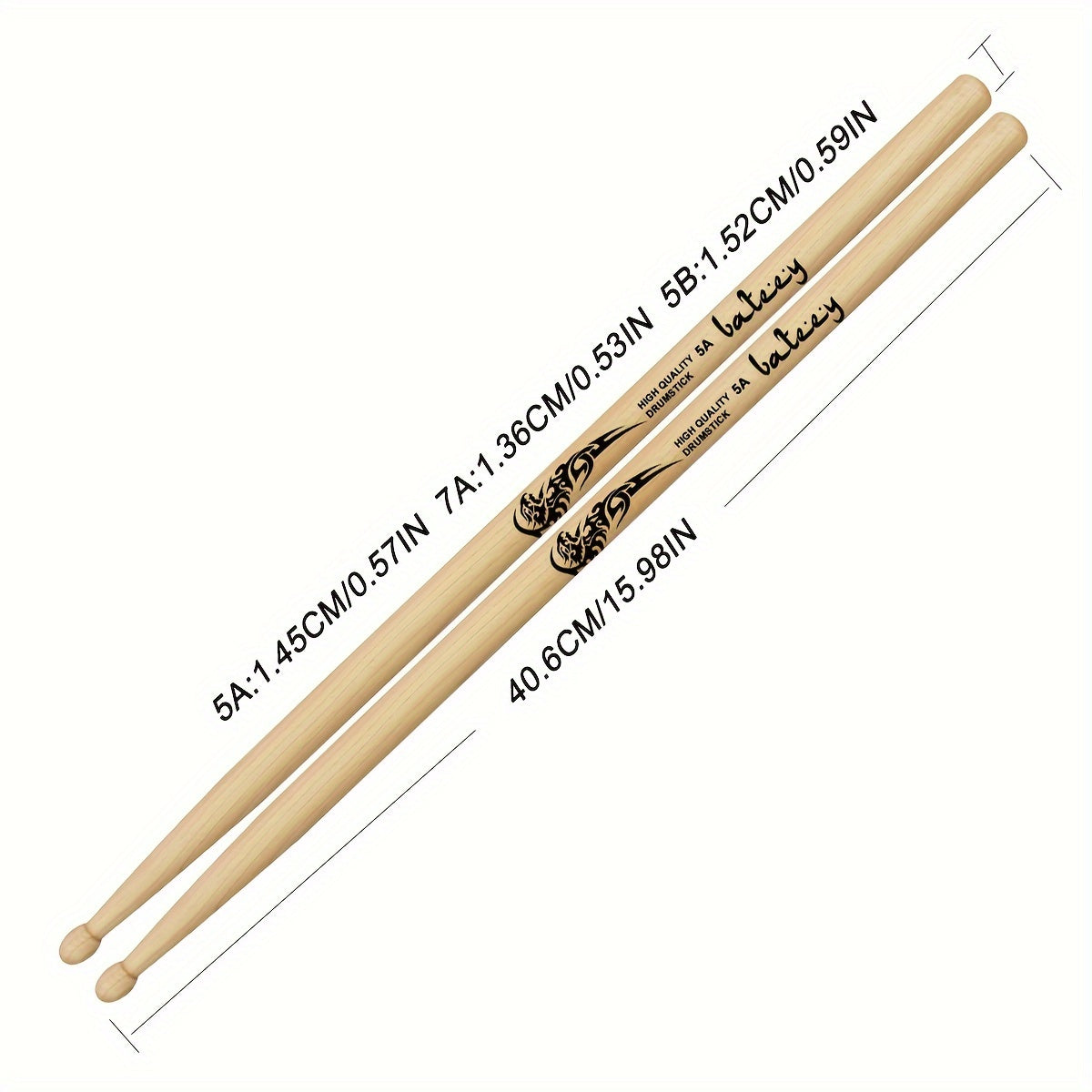 Maple Drumsticks with Totem Design, 5A 7A 5B Sizes, Lightweight, Uncharged