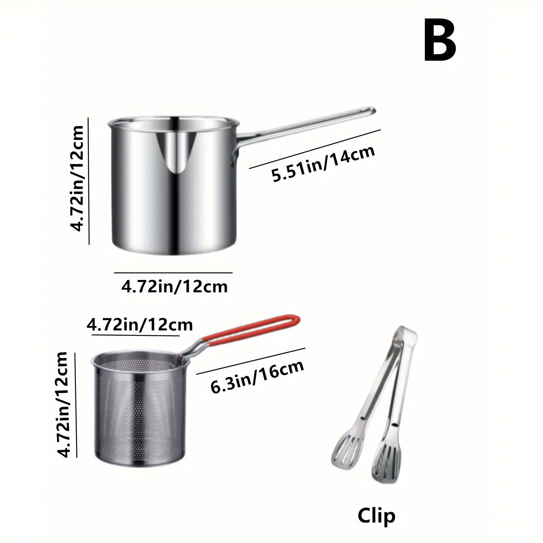 Small Stainless Steel Frying Pan with Frying Basket for Induction Cookers 8 Inch