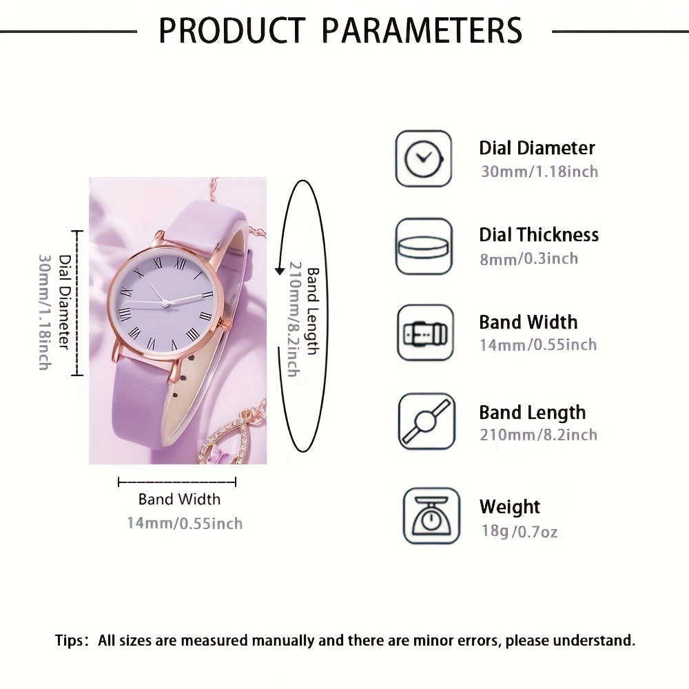 Ayollar uchun zargarlik to'plami, 5 ta qism, kvarts soat bilan, charm strap, an'anaviy moda aksessuarlari