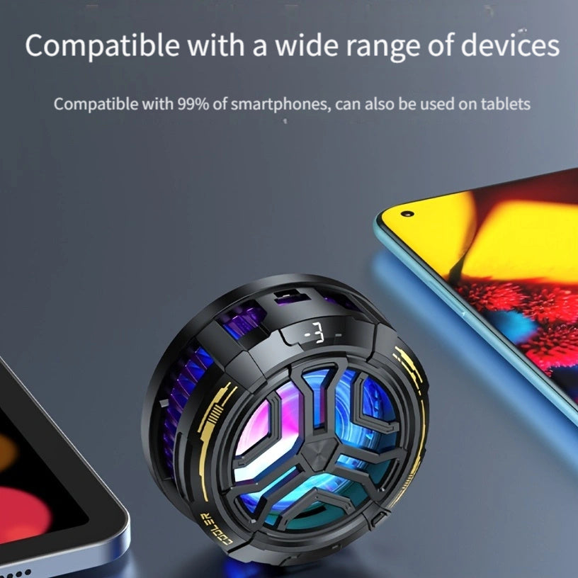 Universal Phone Cooler with Magnetic Back Clip Digital Display Turbofan LED Lighting