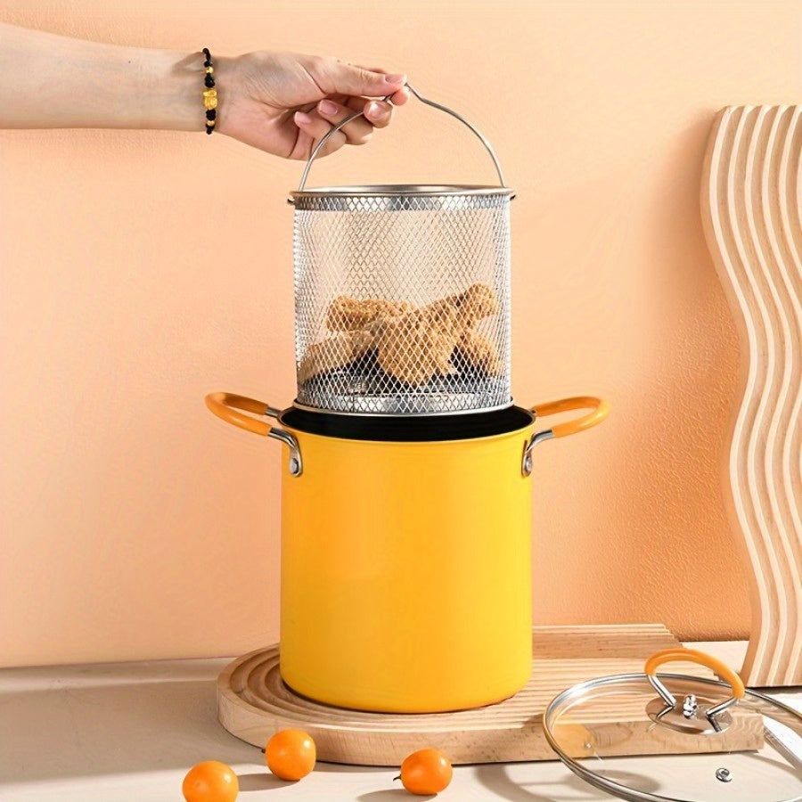 Tapa de malla de acero inoxidable para freidora con mangos de silicona, antiadherente, diseño que ahorra aceite