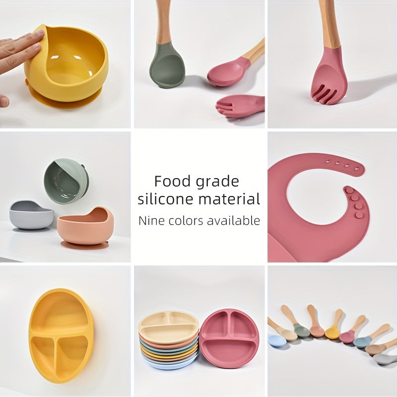 Набор детской силиконовой посуды: включает в себя тарелку с присоской, миску, нагрудник, вилку и ложку, стакан с трубочкой - без BPA и безопасен для детей от 0 до 3 лет - идеальный пасхальный подарок для малышей