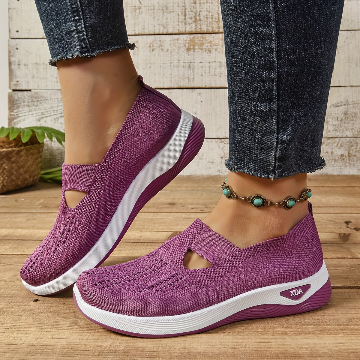 Ayollar uchun slip-on sport poyabzali, engil, nafas oladigan, trikotaj, kundalik kiyimlar uchun, turli ranglarda
