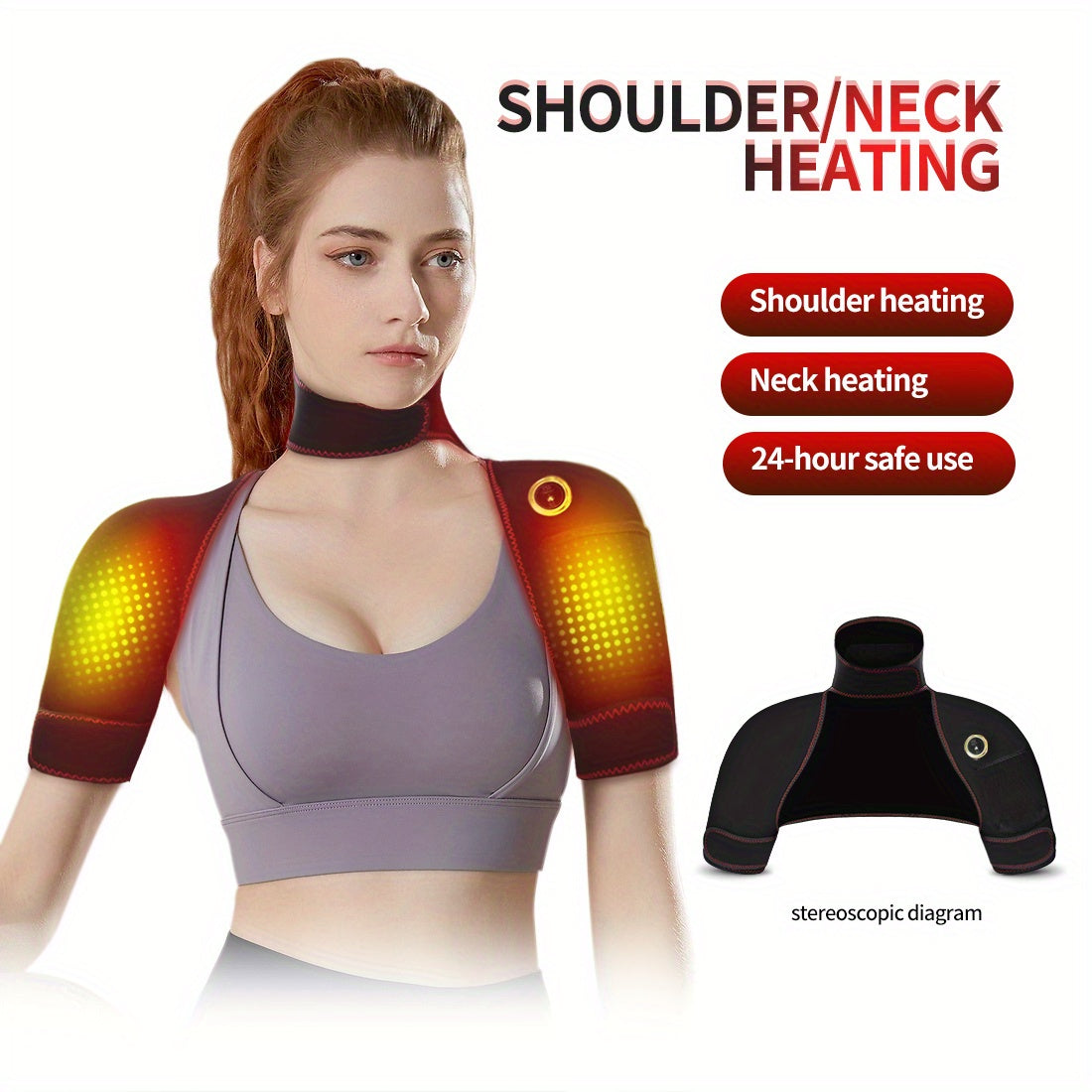 USB-Powered Heating Shoulder and Neck Warmer for Pain Relief and Relaxation Black Stereoscopic Heating