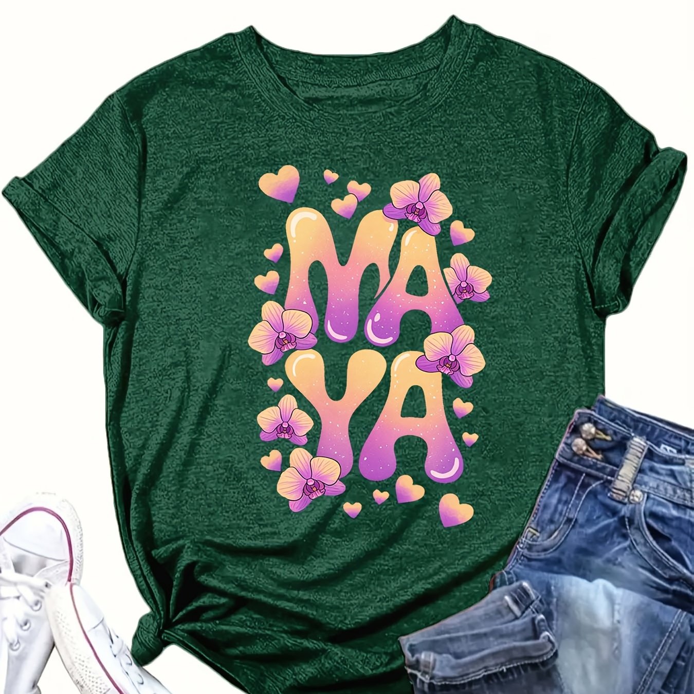 Women's Graphic T-Shirt Pink Floral Casual Loose Fit Summer Autumn Top