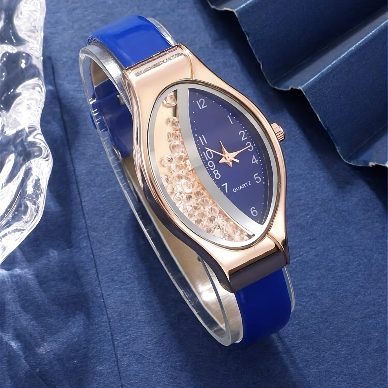 Women's Quartz Watch with Color Block Oval Pointer and Quicksand Dial