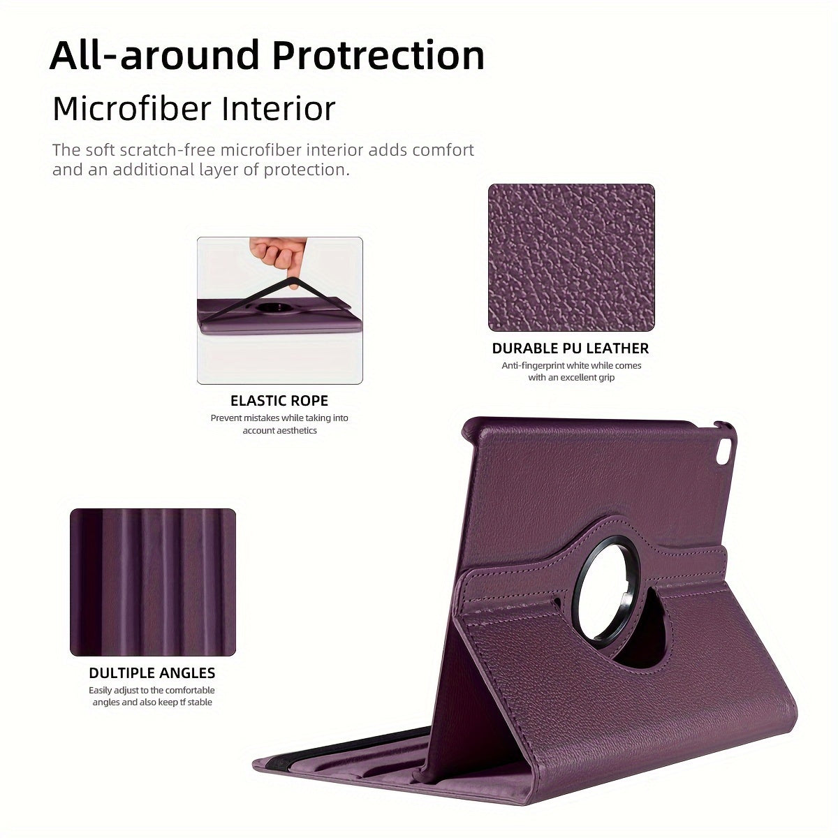 360° Rotating Lychee Pattern Tablet Case for iPad 10.2-inch 7th/8th/9th Gen Anti-Slip Magnetic Sleep Wake Multi-Angle Stand Lightweight Durable TPU