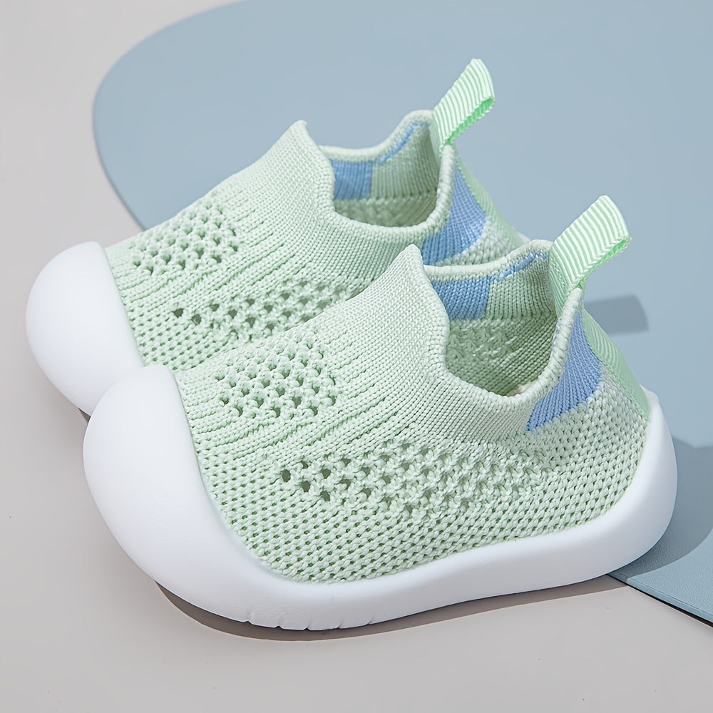 Infant Knit Shoes with Striped and Geometric Patterns Slip-On Casual All-Season TPR Sole