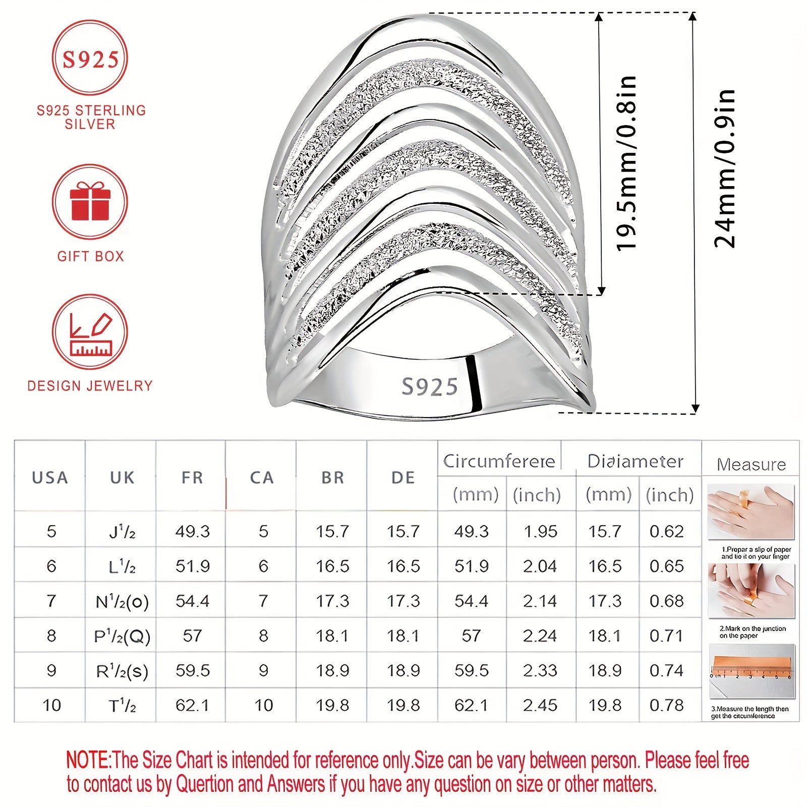 Многоуровневое большое кольцо из стерлингового серебра, гипоаллергенное, без никеля, в европейском стиле для ежедневного ношения