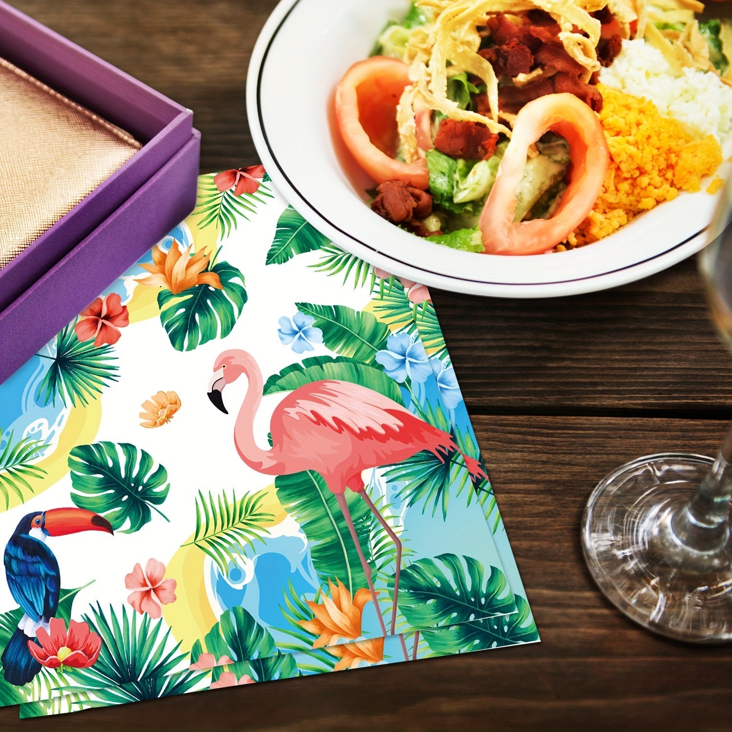 20 Pack Hawaii Themed Disposable Paper Napkins Green Leaf Flamingo for Parties