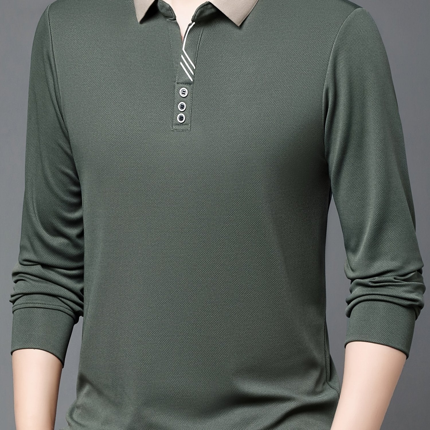 Men's Long Sleeve Polo Shirt Casual Business Solid Color Stretch Knit Regular Fit